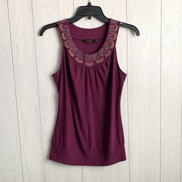 The Limited Tops - The Limited Purple Sleeveless Embroidered Neckline Top Size S